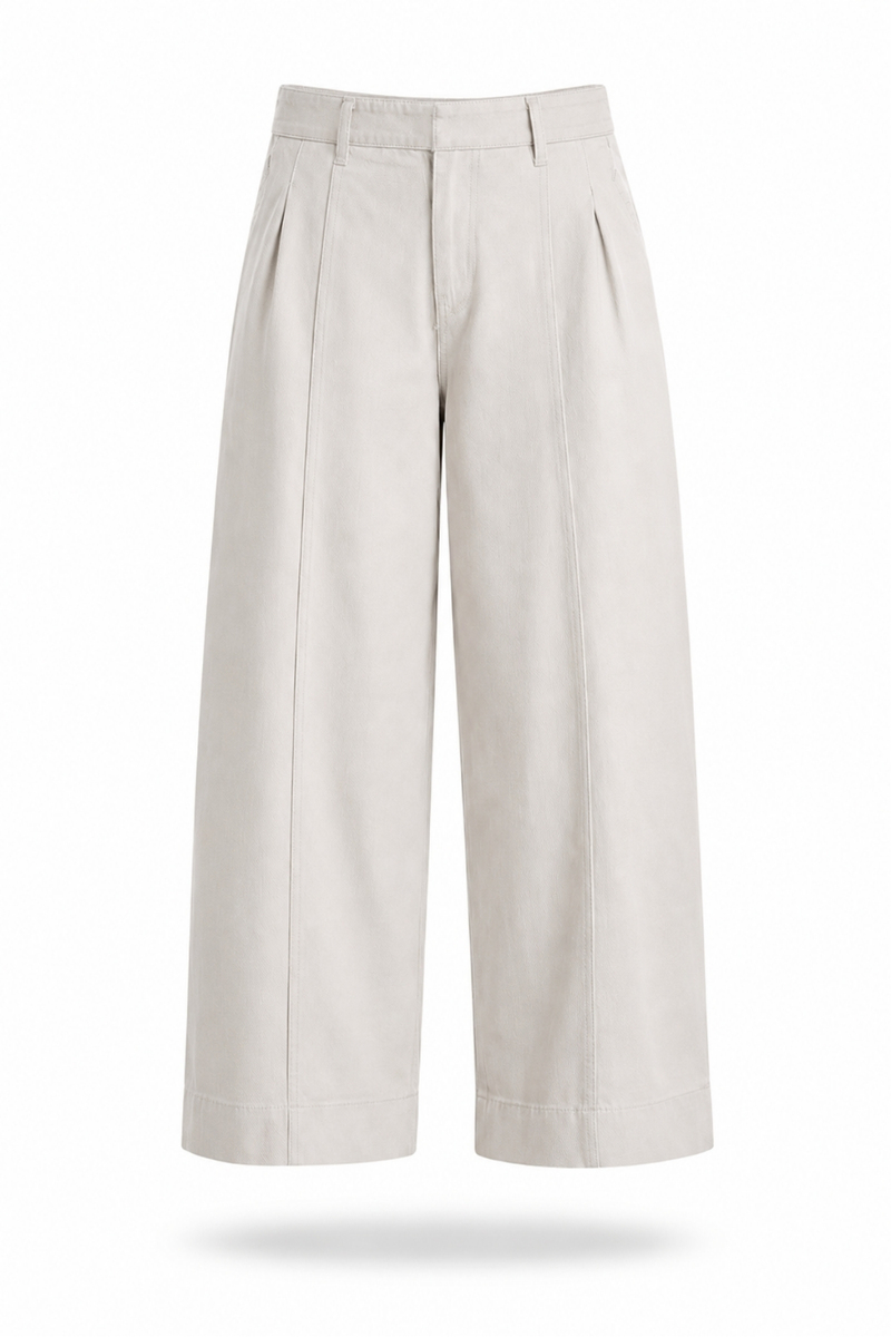 Bej Ön Dikiş Detaylı Geniş Paça Pantolon 031726