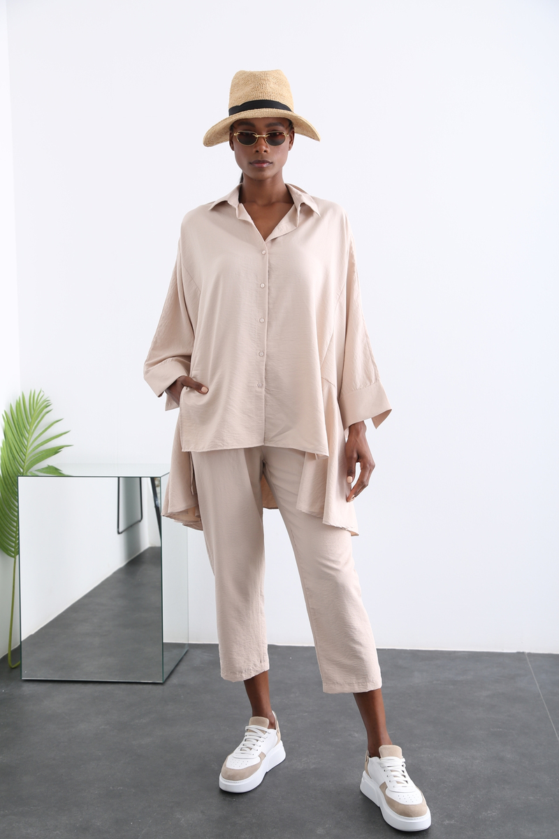 Bej Oversize Gömlek Takım 96056