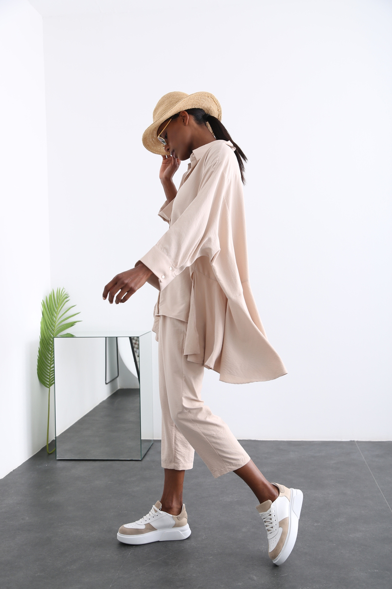 Bej Oversize Gömlek Takım 96056
