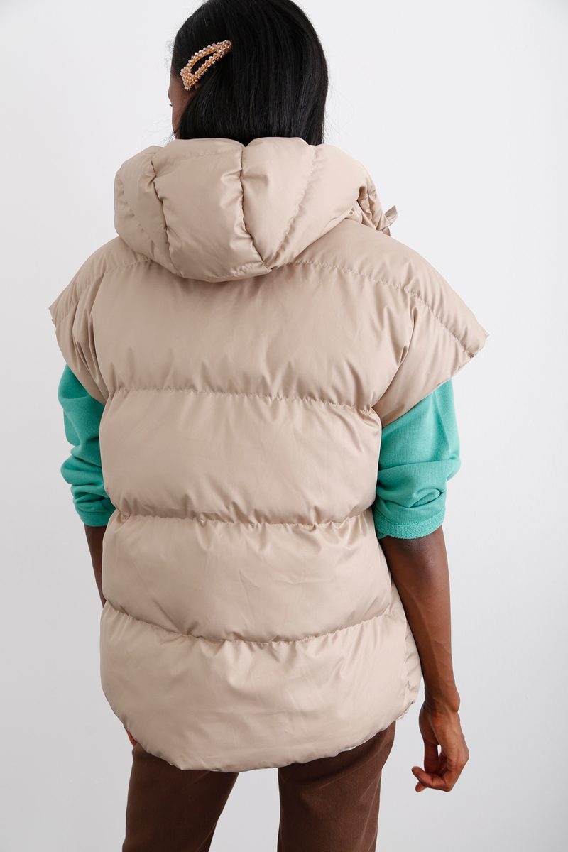 Bej Oversize Şişme Yelek 3012