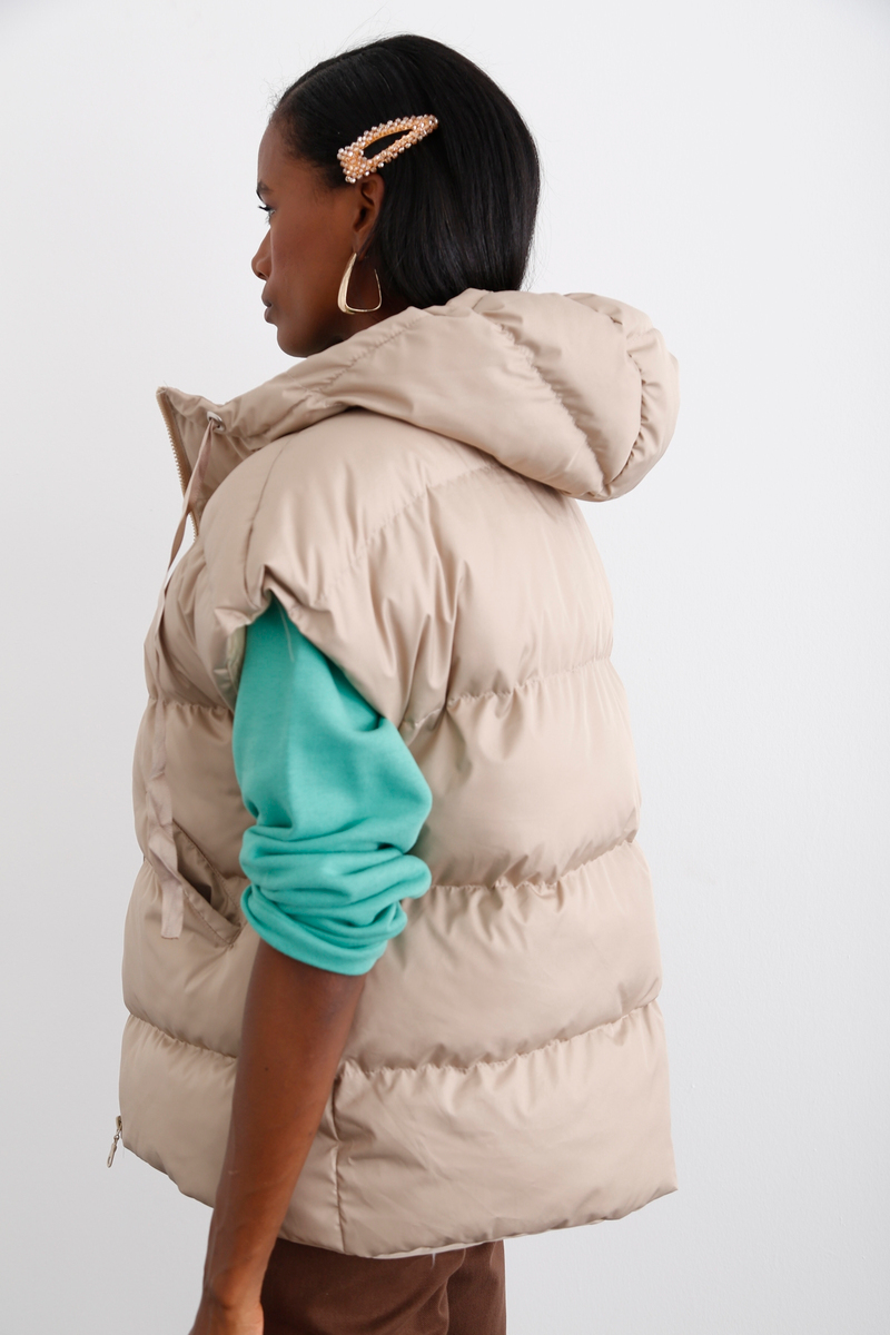 Bej Oversize Şişme Yelek 3012