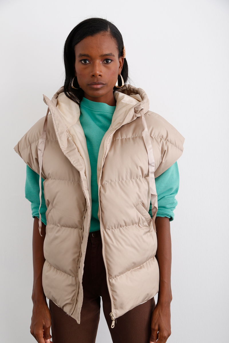 Bej Oversize Şişme Yelek 3012