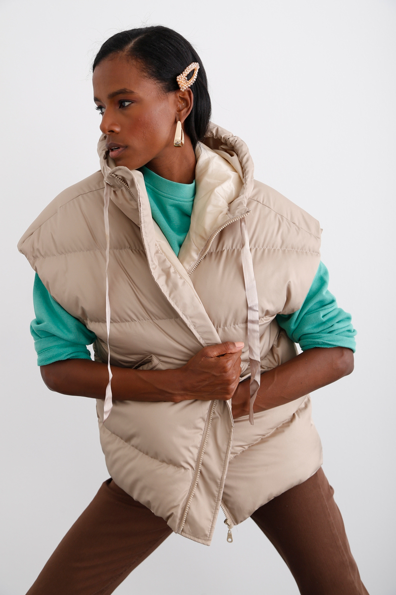 Bej Oversize Şişme Yelek 3012