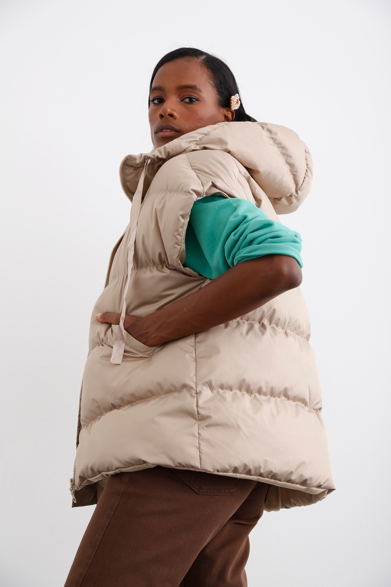 Bej Oversize Şişme Yelek 3012