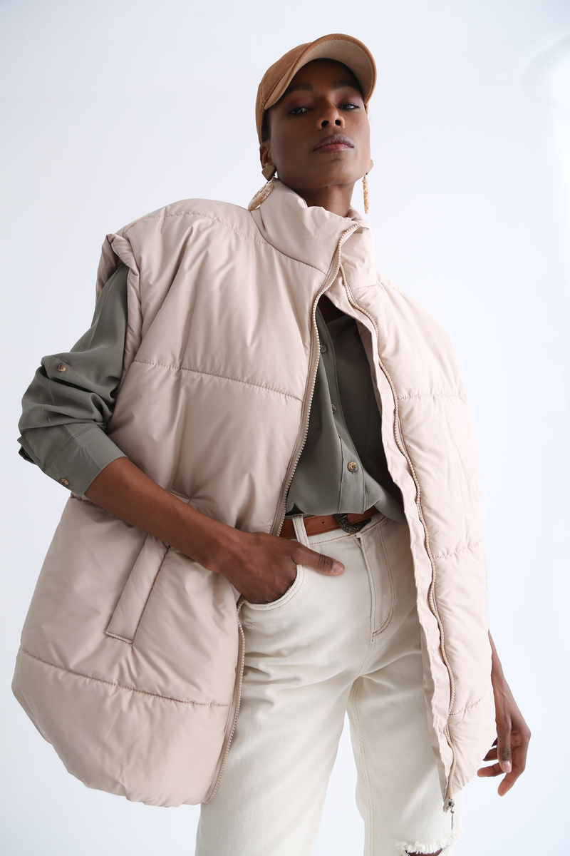 Bej Oversize Şişme Yelek 54010