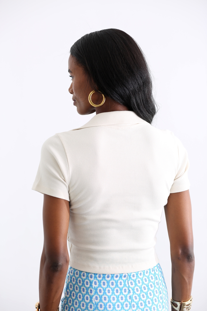 Bej Polo Yaka Fitilli Tshirt 210102