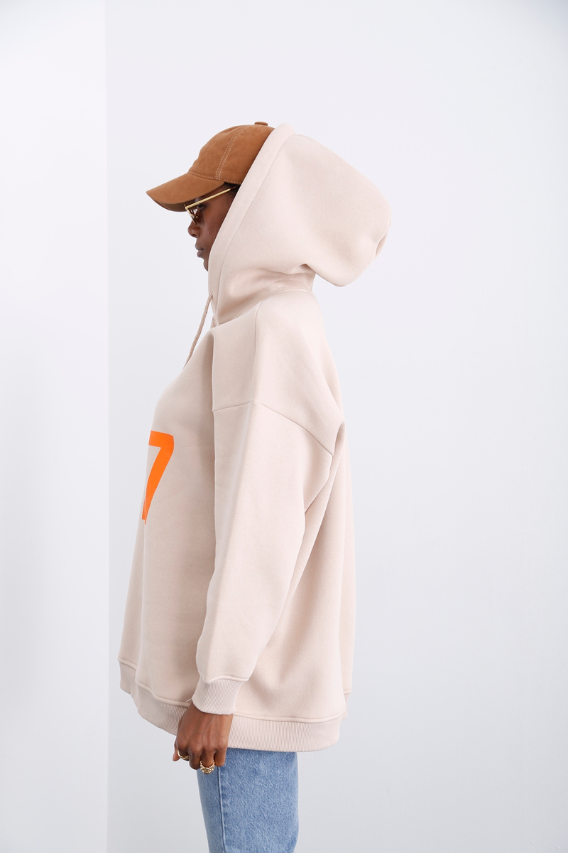 Bej Şardonlu Baskılı Sweatshirt 0091