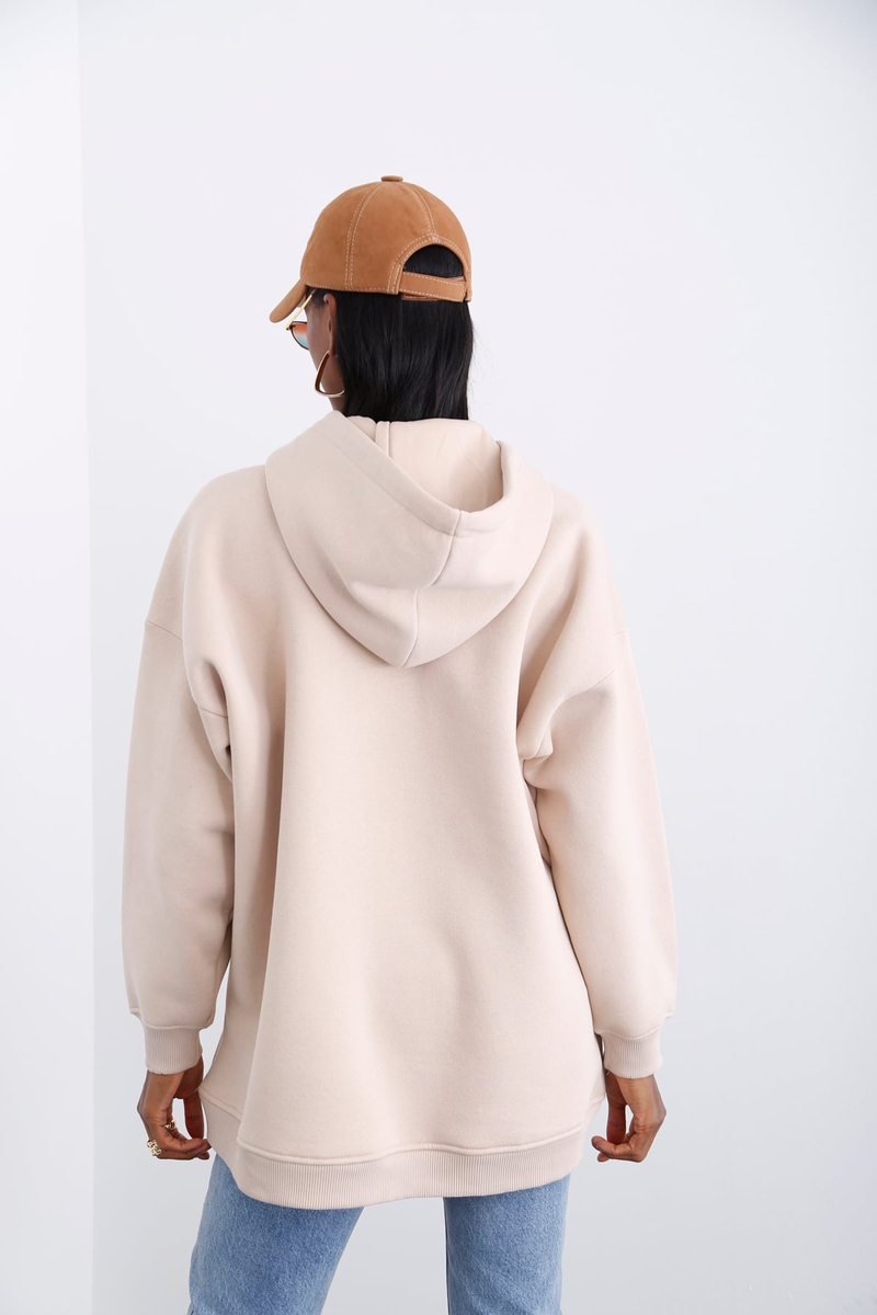 Bej Şardonlu Baskılı Sweatshirt 0091