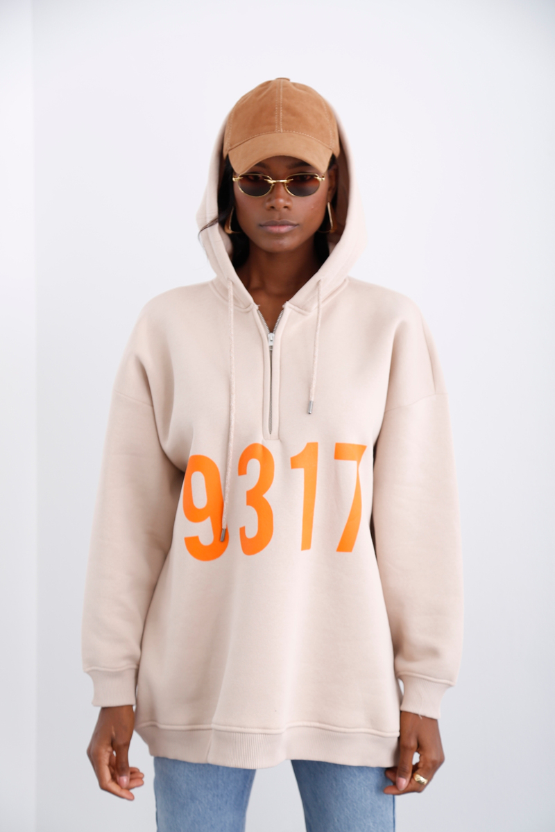 Bej Şardonlu Baskılı Sweatshirt 0091