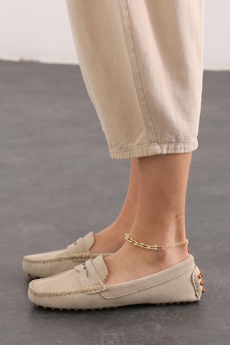 Bej Süet Klasik Loafer 