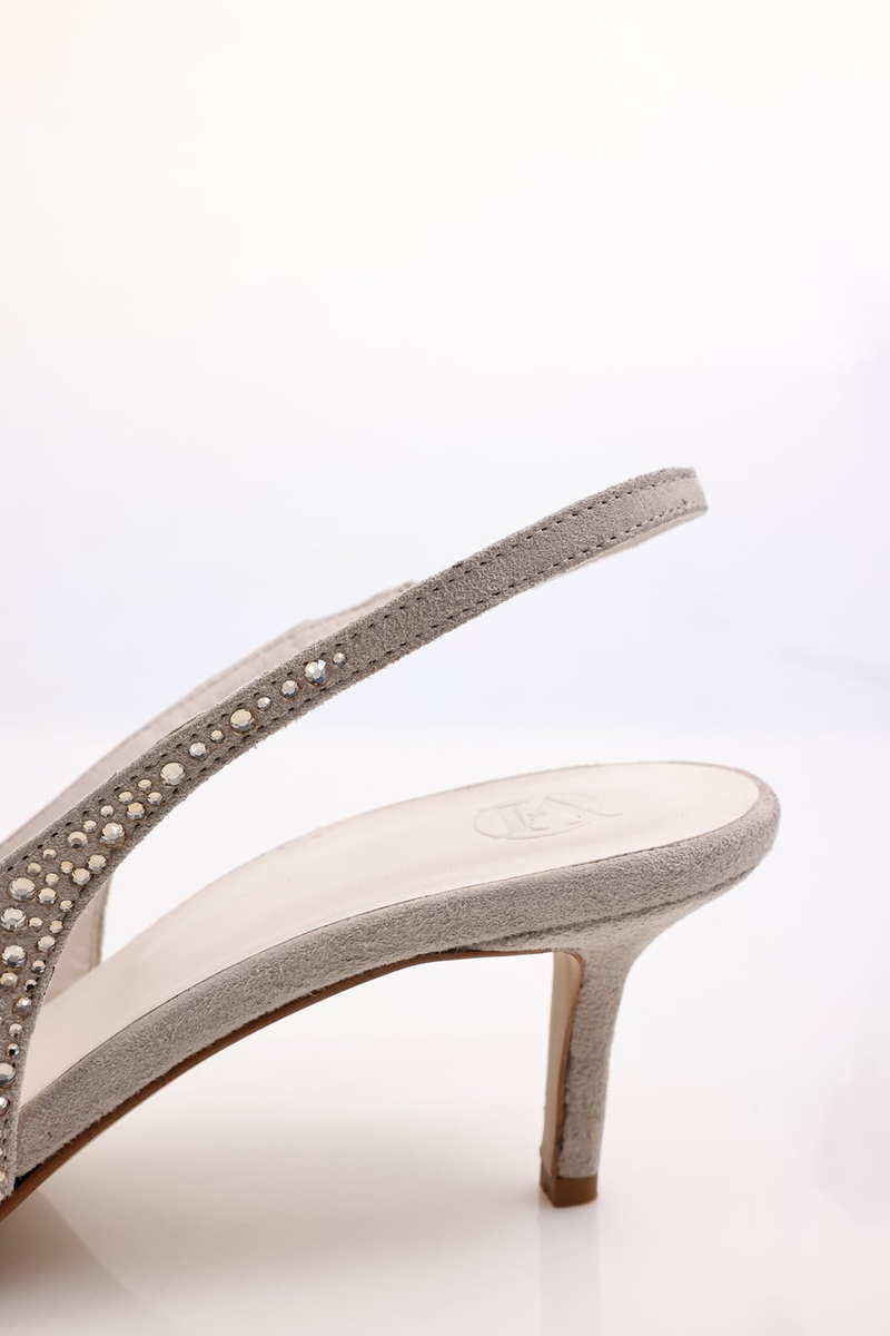 Bej Taşlı Sivri Burun Slingback 26014