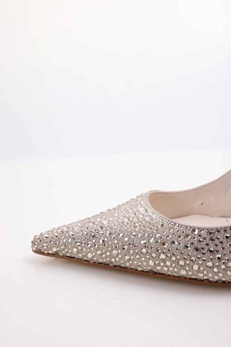 Bej Taşlı Sivri Burun Slingback 26014