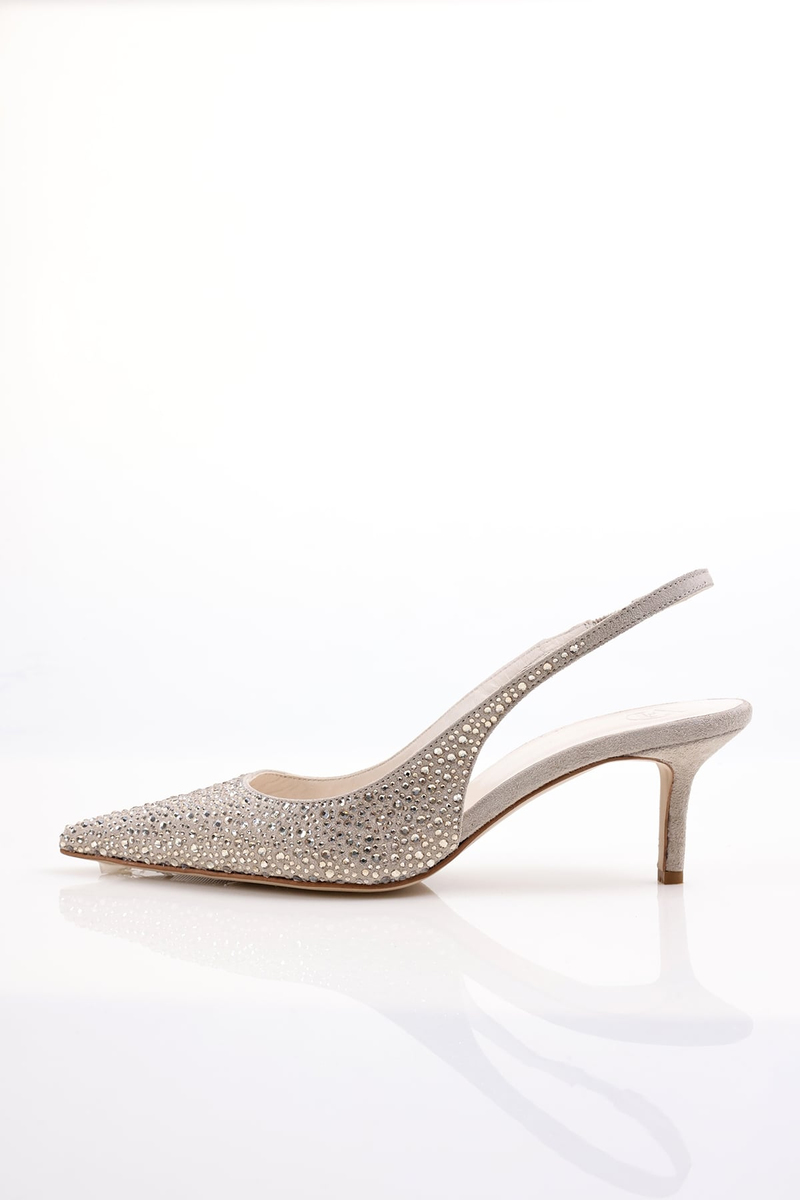 Bej Taşlı Sivri Burun Slingback 26014