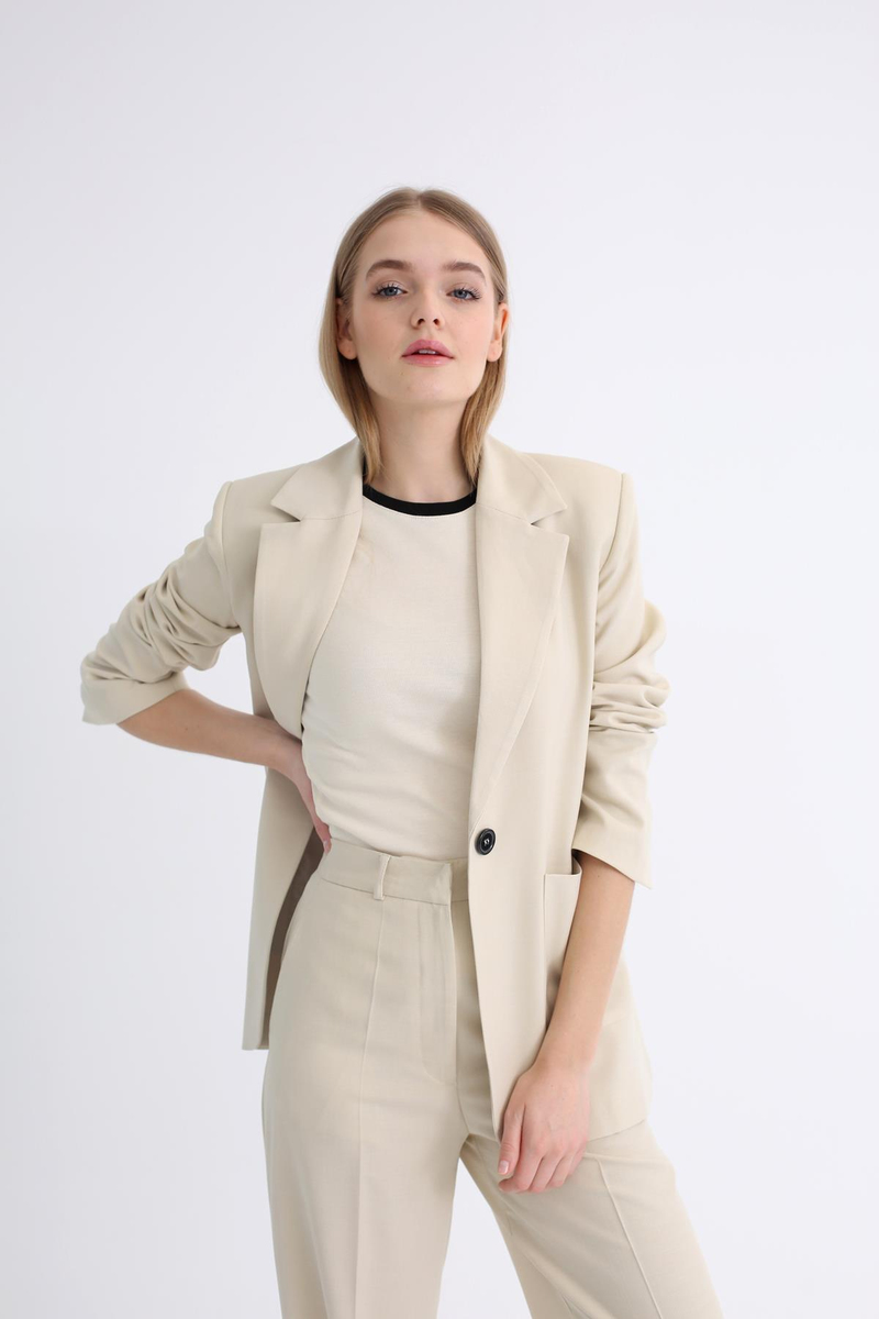 Bej Tek Düğmeli Blazer Ceket 4733