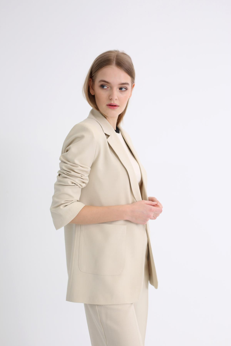 Bej Tek Düğmeli Blazer Ceket 4733