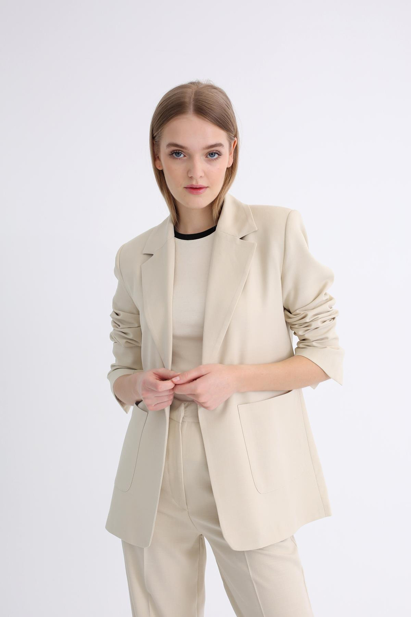 Bej Tek Düğmeli Blazer Ceket 4733