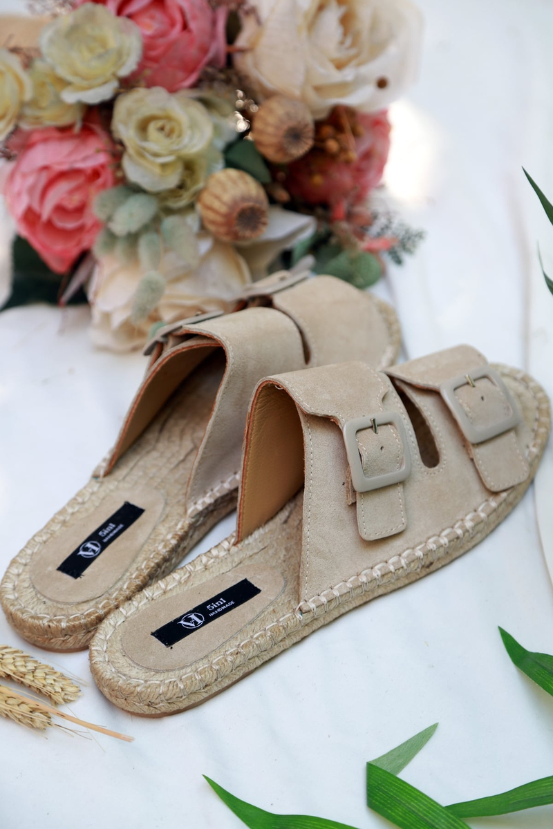 Bej Tokalı Espadril Terlik