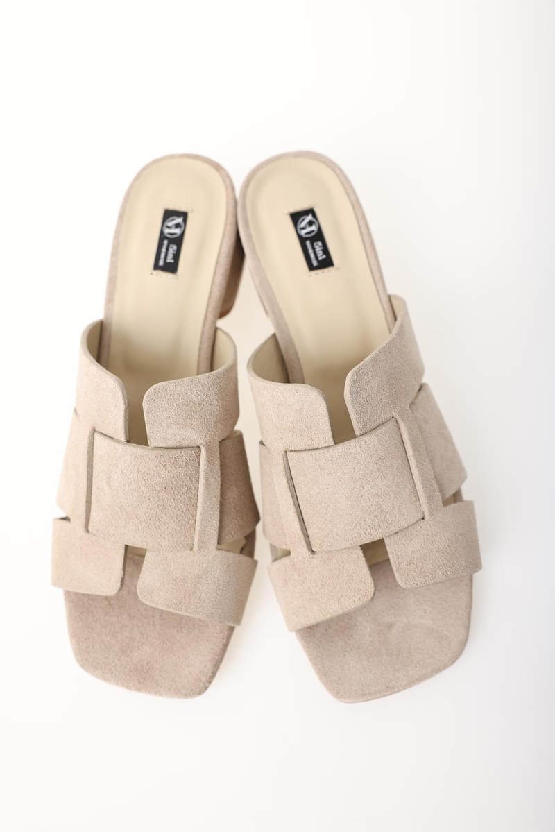 Bej Topuklu Süet Terlik 25188