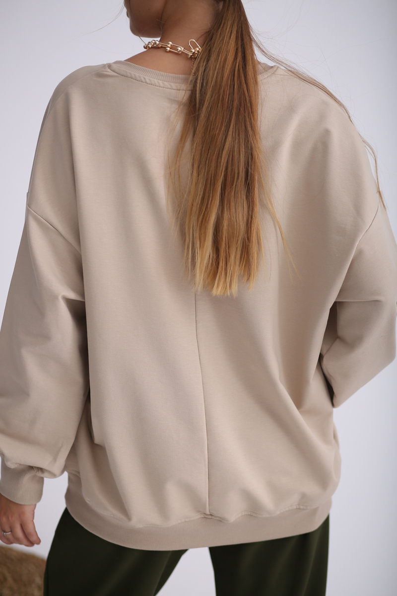 Bej V Yaka Sweatshirt 4910