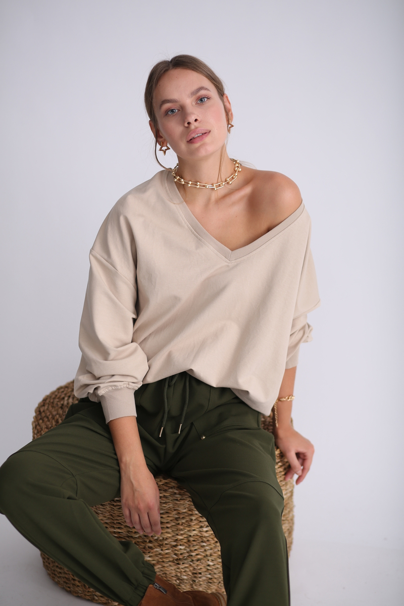 Bej V Yaka Sweatshirt 4910