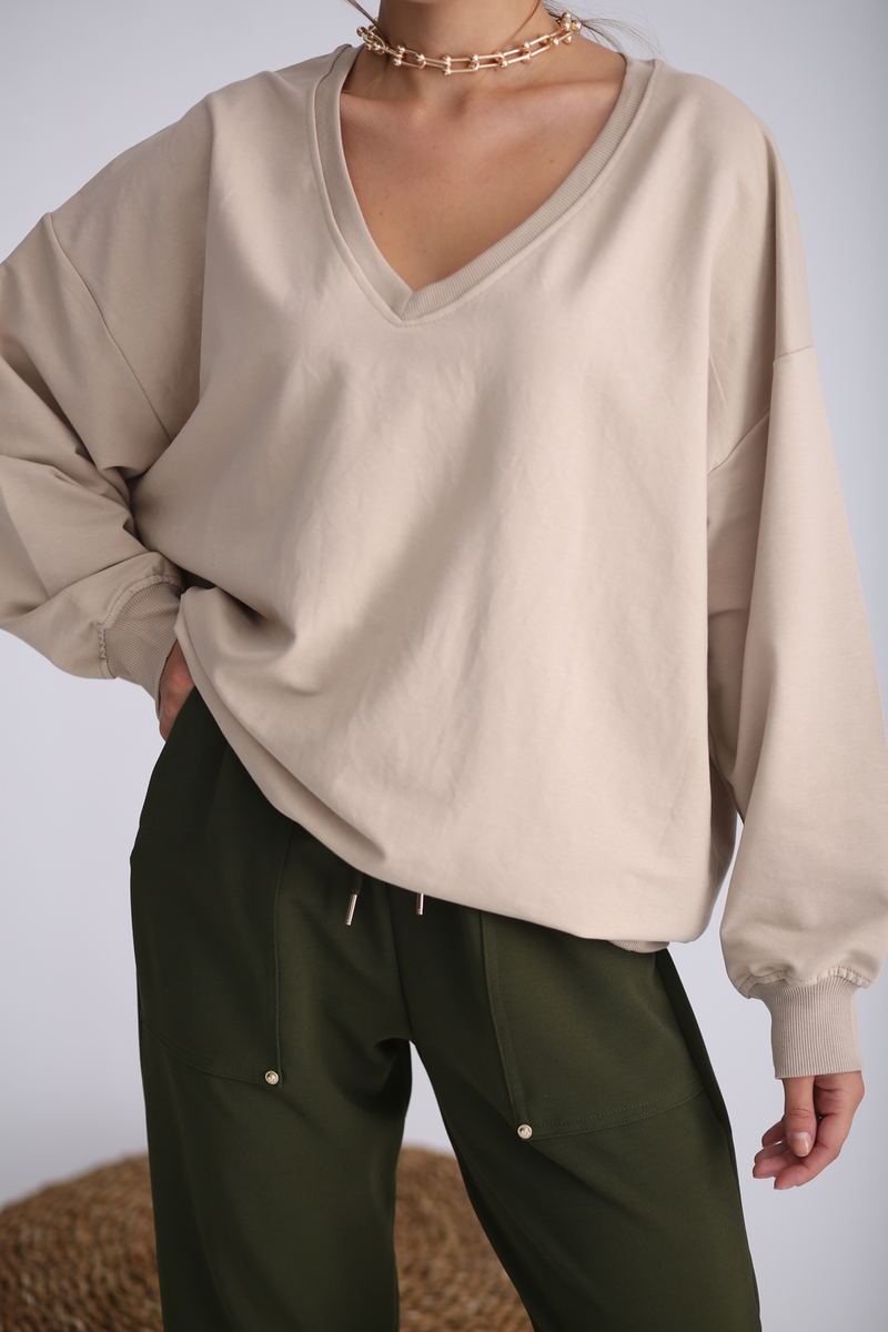 Bej V Yaka Sweatshirt 4910