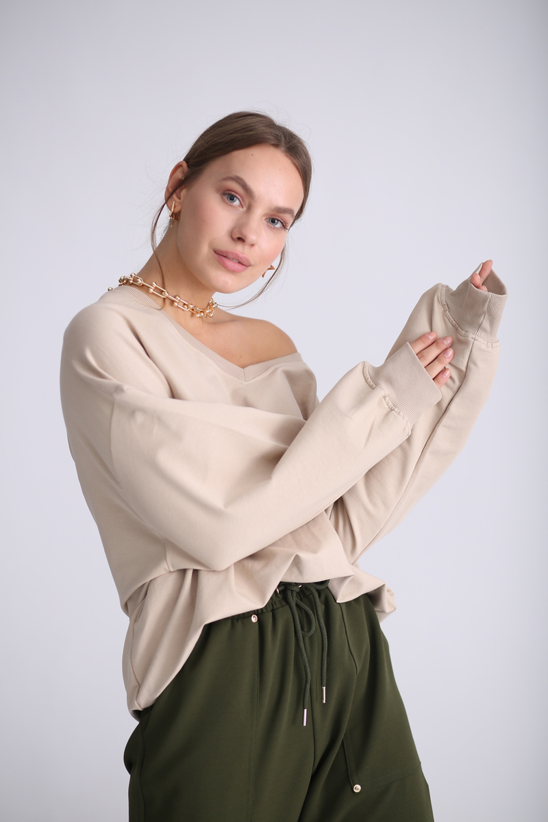 Bej V Yaka Sweatshirt 4910