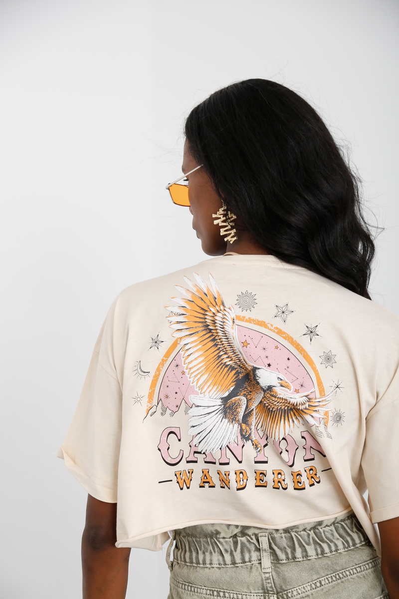 Bej Wild Child Baskılı Crop Tshirt 19164
