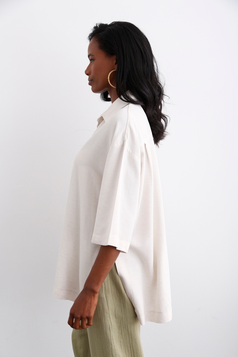 Bej Yırtmaçlı Oversize Gömlek 4619