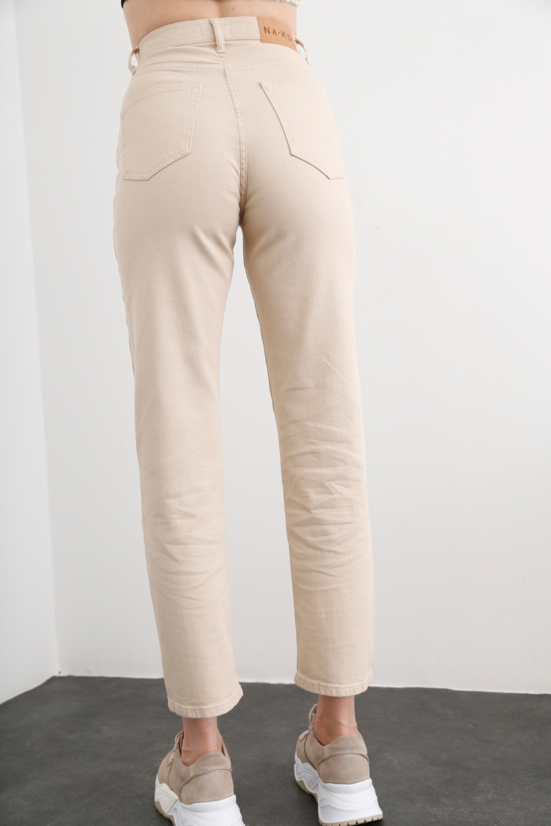 Bej Yüksek Bel Boyfit Jean 0182