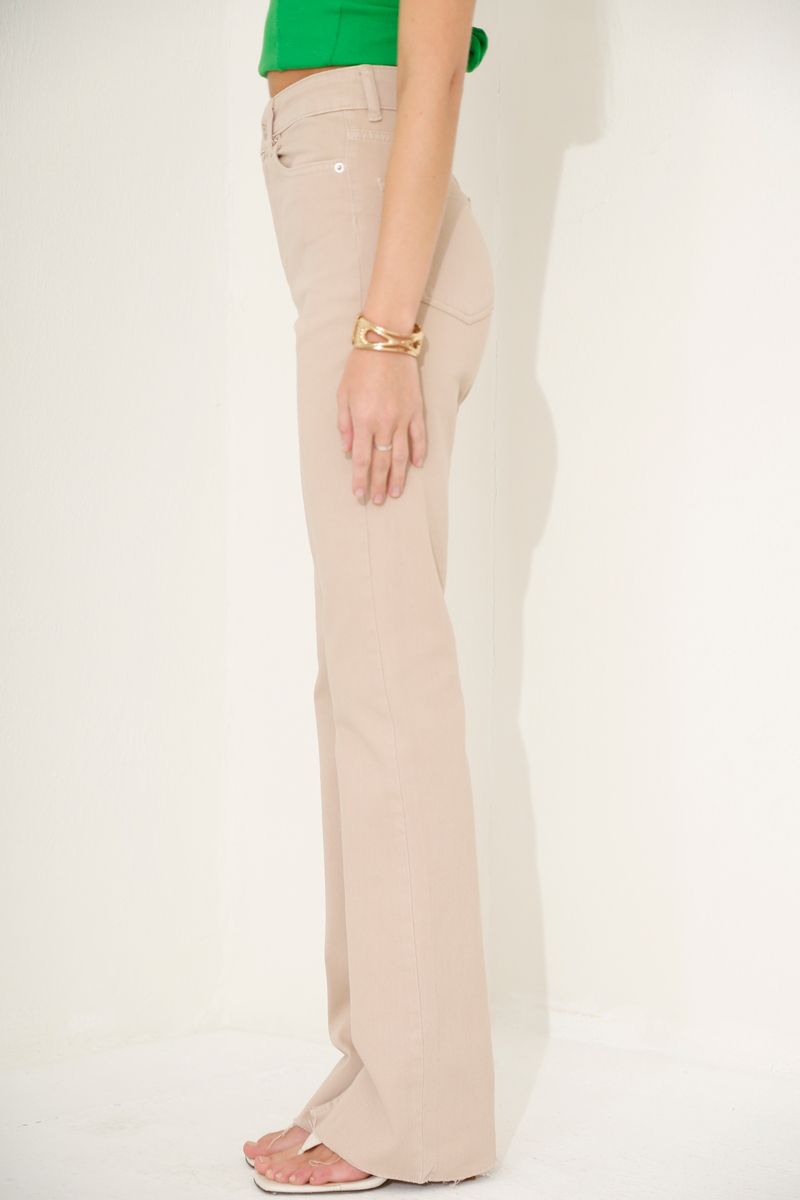 Bej Yüksek Bel Slim Flare Jean 0083