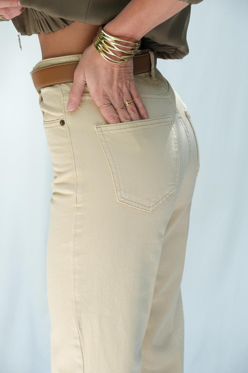 Bej Yüksek Bel Wide Leg Jean 