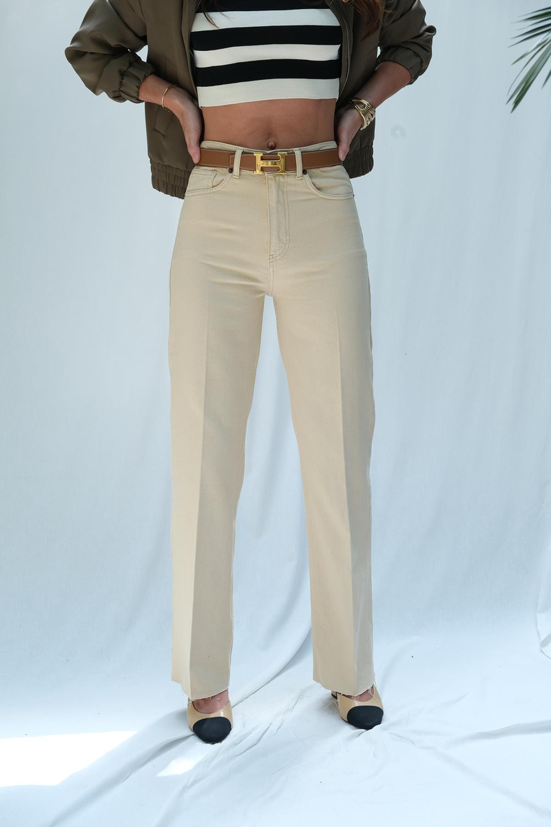 Bej Yüksek Bel Wide Leg Jean 