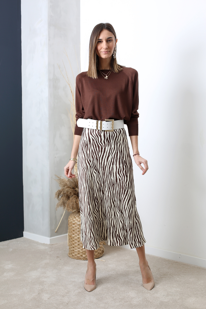 Bej Zebra Desen Saten Etek 11109