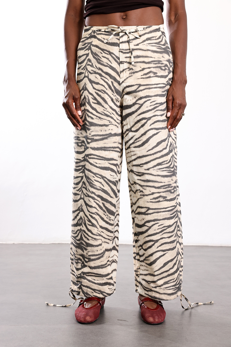 Bej Zebra Desenli Pantolon 19005