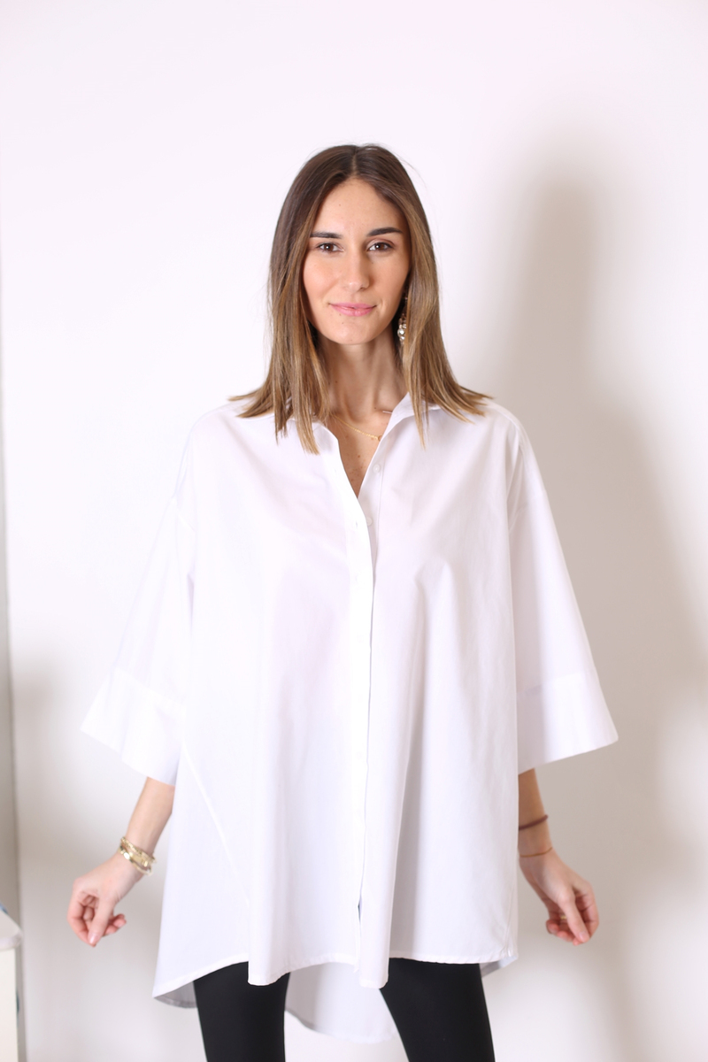 Beyaz Arkası Uzun Oversize Gömlek 24699