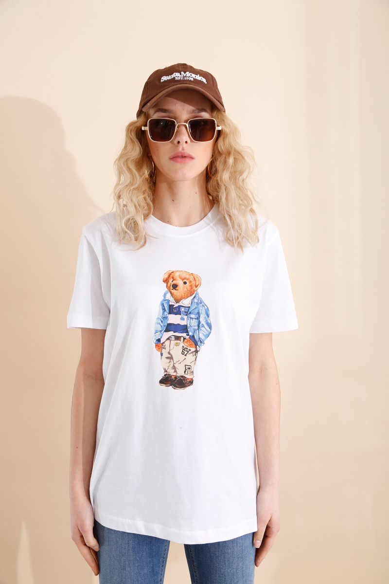 Beyaz Ayıcık Baskılı Tshirt-4 210026
