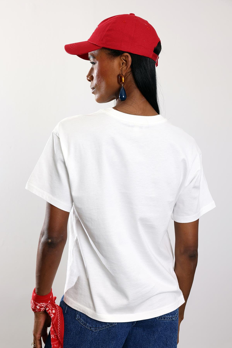 Beyaz Baskılı Oversize Tişört 