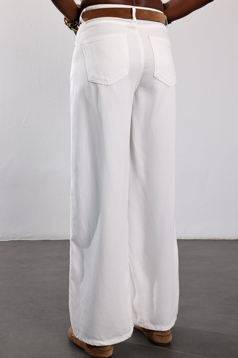 Beyaz Beli Lastikli Tensel Jean 