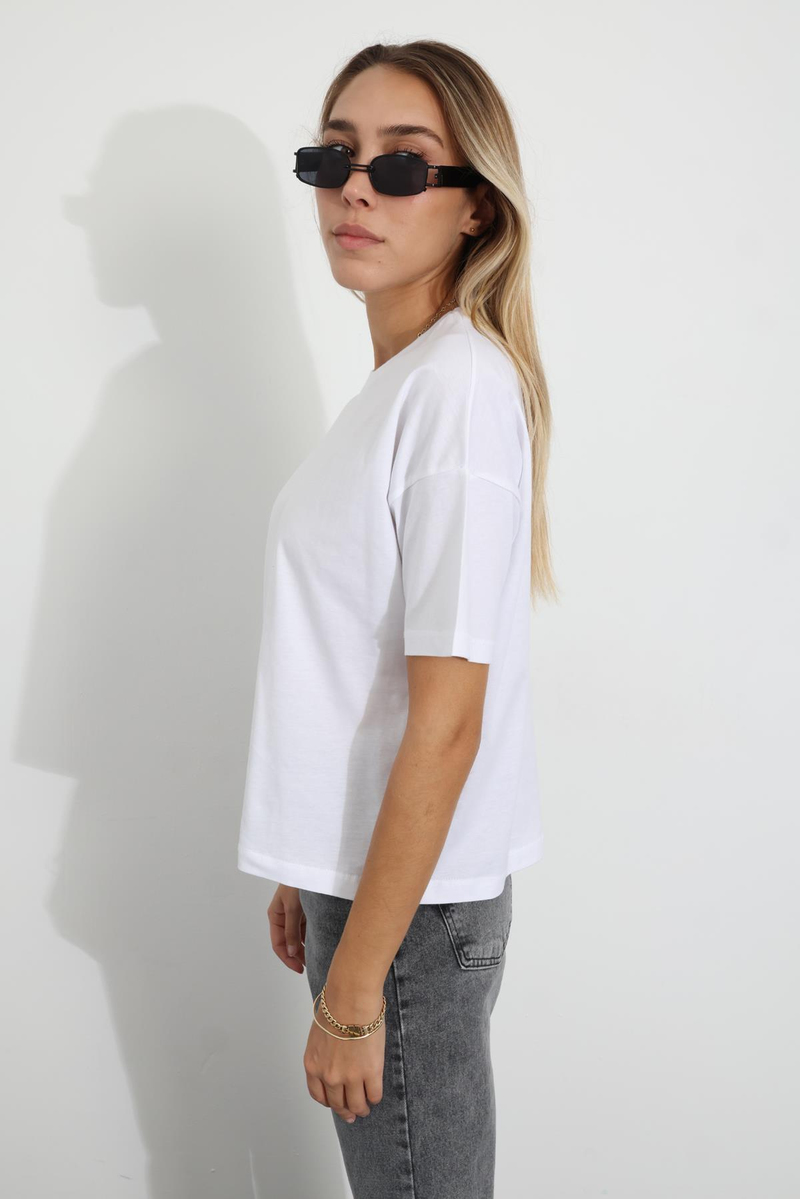 Beyaz Bisiklet Yaka Basic Tişört 3296