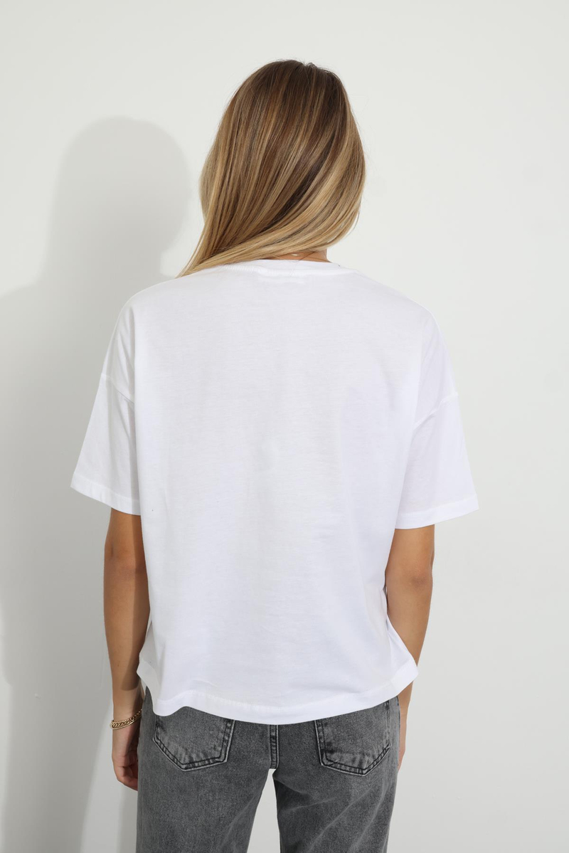 Beyaz Bisiklet Yaka Basic Tişört 3296