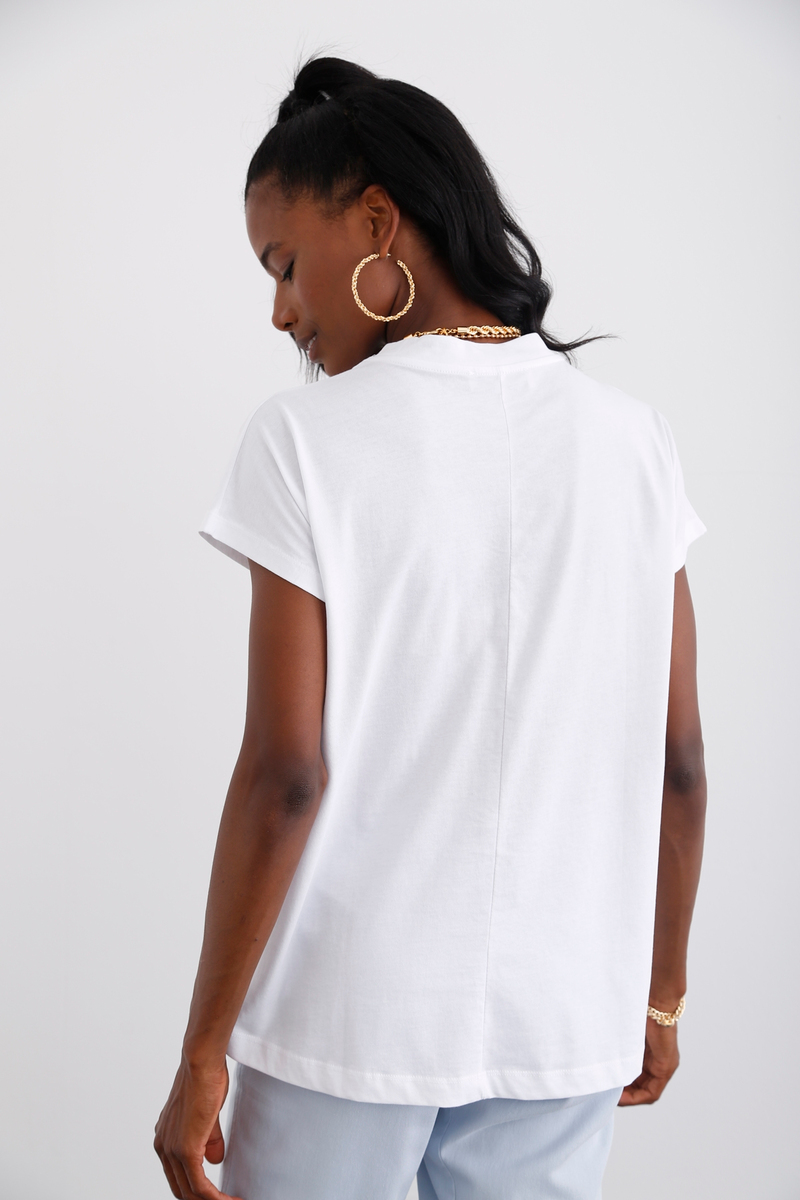 Beyaz Bisiklet Yaka Kolsuz Tshirt 1510