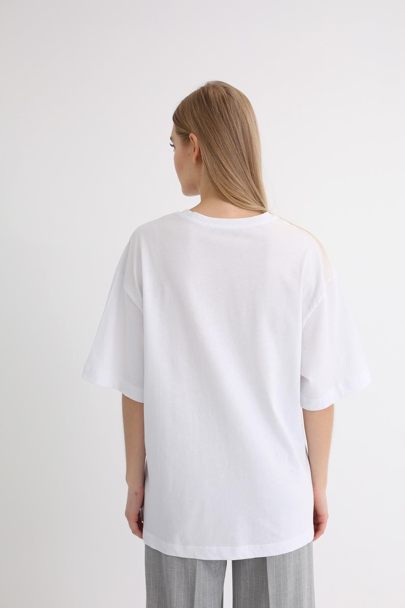 Beyaz Bisiklet Yaka Oversize Tshirt 