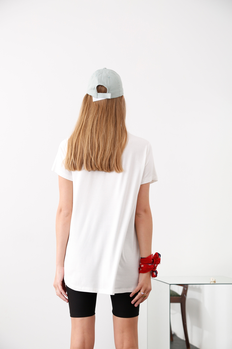 Beyaz Bisiklet Yaka Salaş Tshirt 0170