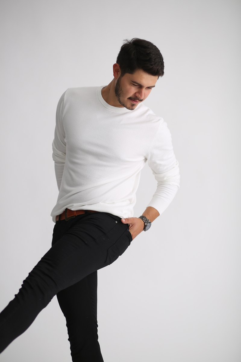 Beyaz Bisiklet Yaka Triko 95015