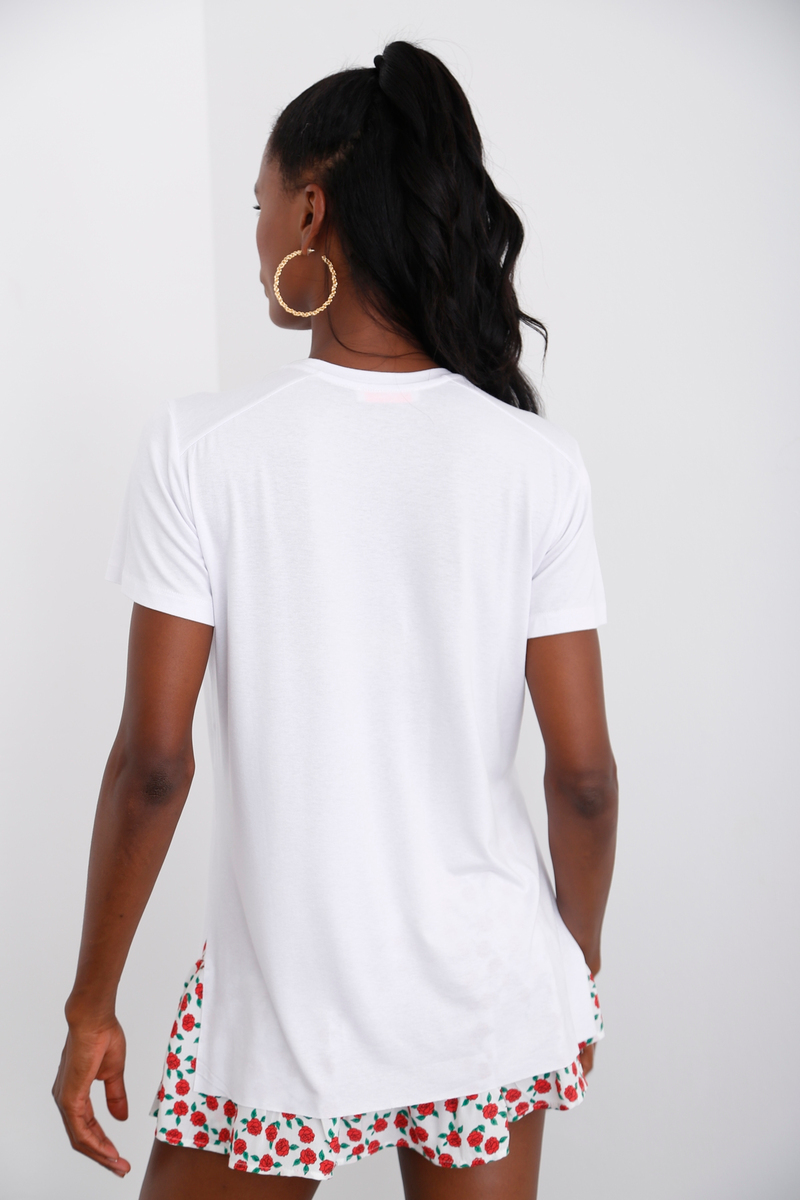 Beyaz Bisiklet Yaka Yırtmaçlı Tshirt 001