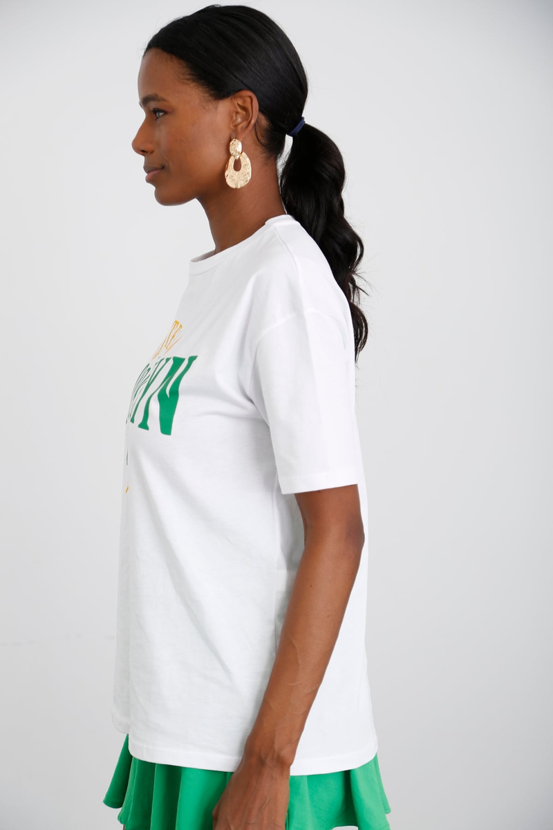 Beyaz Brooklyn Baskılı Tshirt 3719