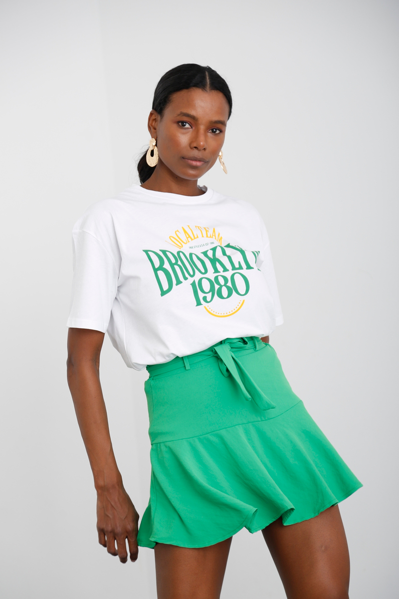 Beyaz Brooklyn Baskılı Tshirt 3719