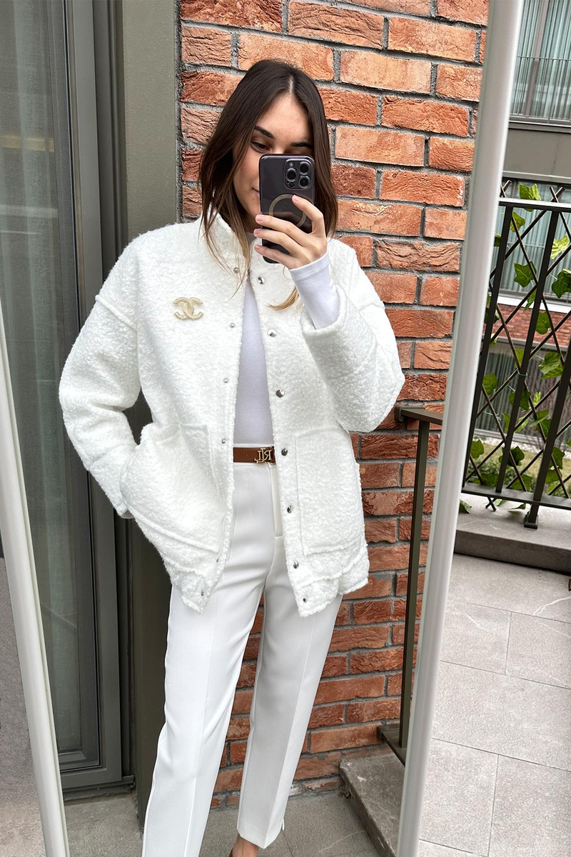 Beyaz Buklet Bomber Ceket 54313