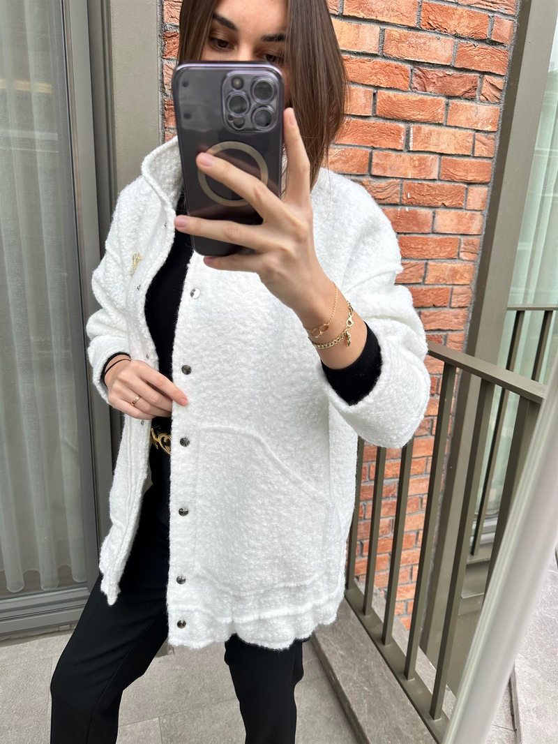 Beyaz Buklet Bomber Ceket 54313