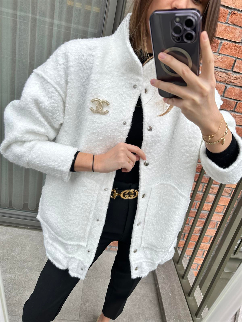 Beyaz Buklet Bomber Ceket 54313